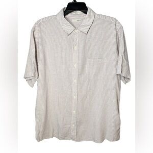 Hawker Rye Men’s Pinstripe Linen Blend Button Up Shirt In Purple Dove White XXL